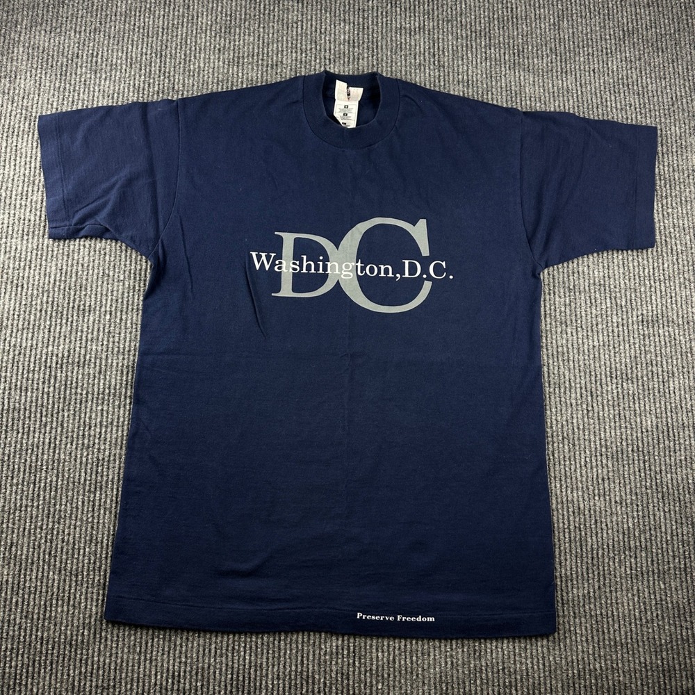 Vintage Fruit of the Loom Washington DC Preserve Freedom Navy T-Shirt Mens L